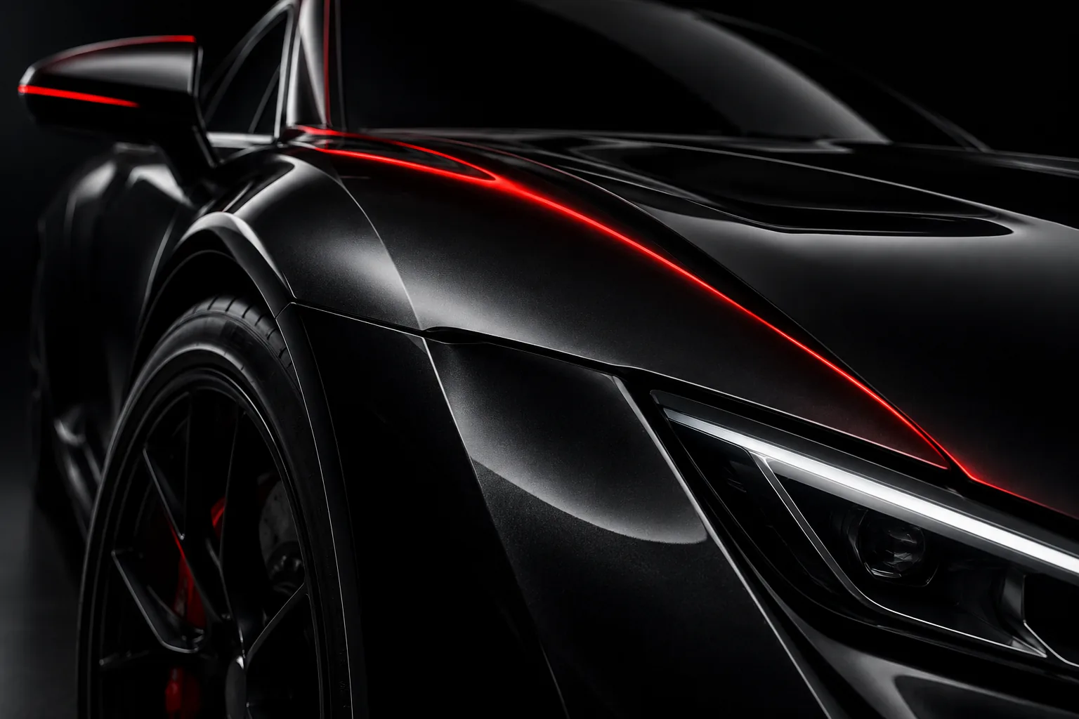 Concept image of reflective graphite paint with red studio lighting